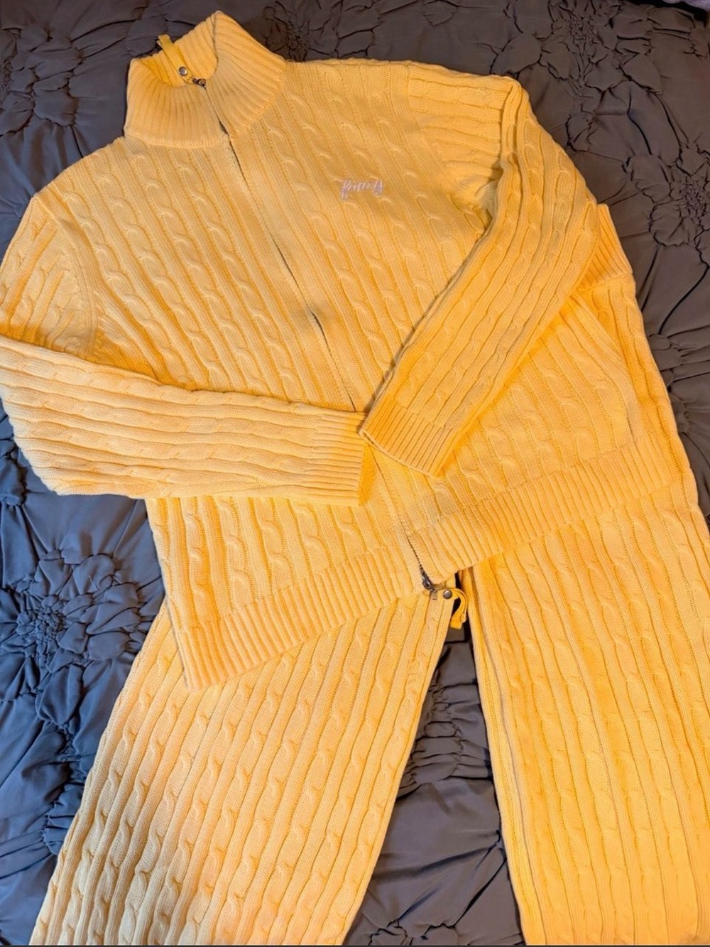 Cable-Knit Zip Front Sweater Jumpsuit - Yellow